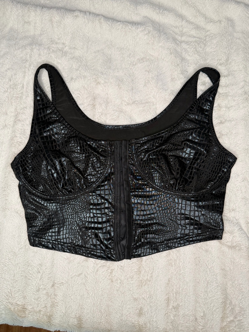Black Croc-Embossed Bustier Top